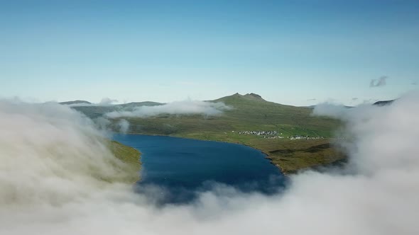 Aerial View of Sorvagsvatn Lake or Leitisvatn Biggest Lake in Faroe Islands