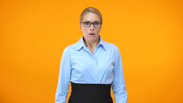 Shocked Female Employee Looking Sad, Work Problem, Project Failure, Mistake