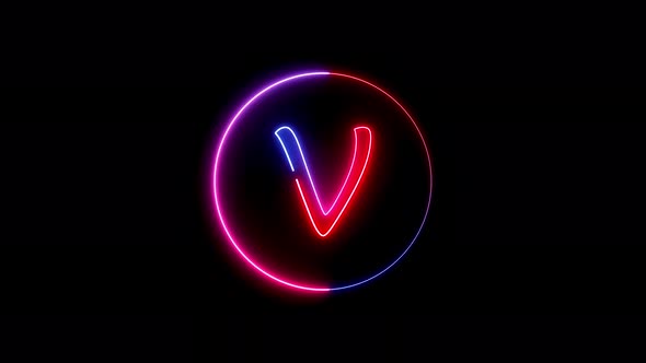 Glowing neon font. Blue, pink and red color glowing neon letter.