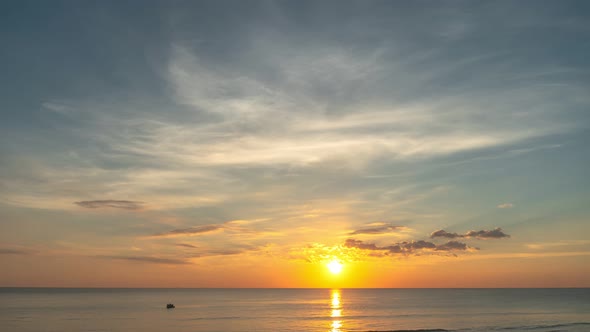 Time Lapse Clouds Are Moving Slowly In The Yellow Sky During Sunset.