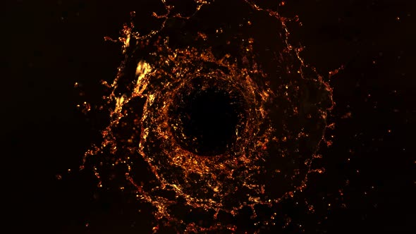 Super Slow Motion Shot of Golden Liquid Whirl Isolated on Black Background at 1000Fps