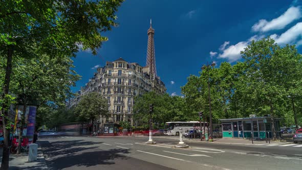 Eiffel Tower Behind Historic Buildings in Paris Timelapse Hyperlapse France