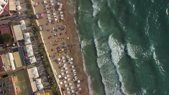 Aerial View From Above Kusadasi Coast Beach Aerial Drone Top View