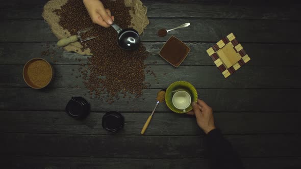 Coffee on Black Wooden Table