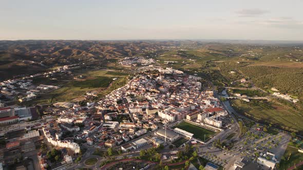 Silves, Algarve, Portugal. Panoramic aerial view of city and surroundings.