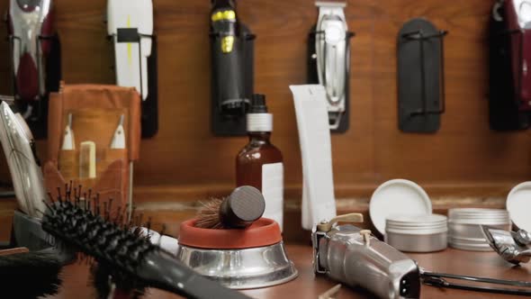 Barber Tools on the Shelf in the Barbershop