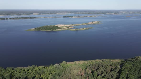 Dnipro River. Aerial View. Ukraine. Slow Motion