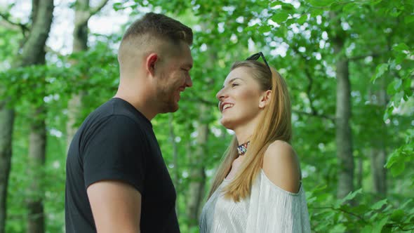 Couple talking and smiling