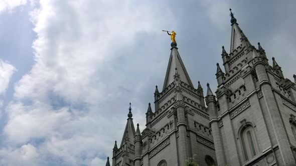 The best time-lapse of the Salt lake temple on a beautiful summer day with the clouds moving quickly