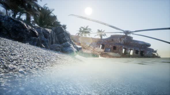 Old Rusted Military Helicopter Near the Island alt