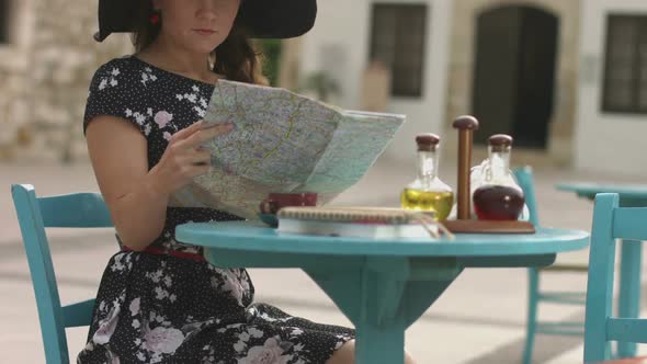 Beautiful Young Woman Got Lost in Resort City, Looking Confused, Checking Map