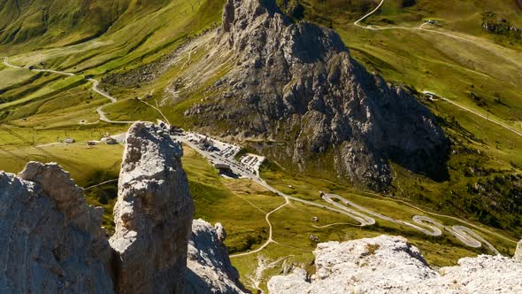 Timelapse of Pordoi Pass in the Alps