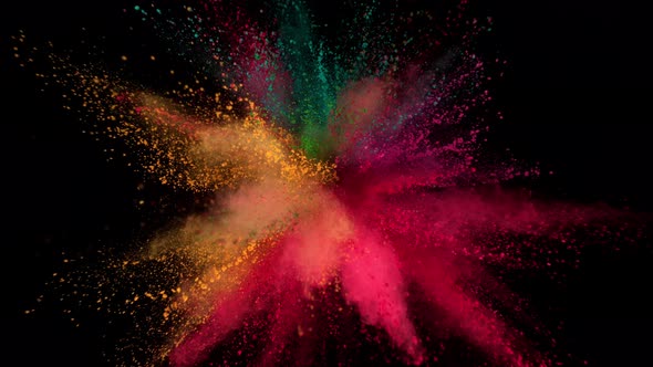 Super Slowmotion Shot of Color Powder Explosion Isolated on Black Background at 1000Fps