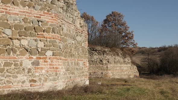 GAMZIGRAD, SERBIA - DECEMBER 25, 2017 Towers and  wall outside the Felix Romuliana palace built by R