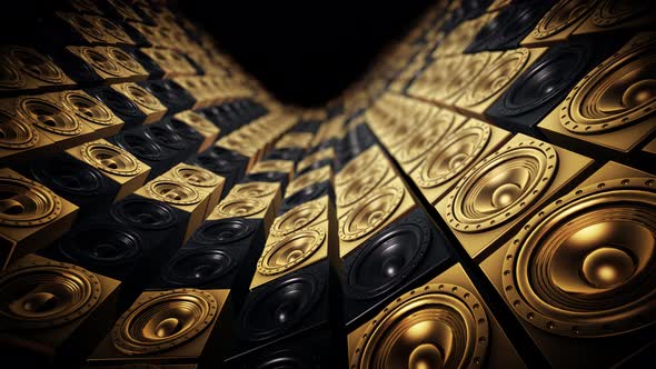 Shiny Black And Gold Random Tiled Speakers Waving Seamless Loop 3