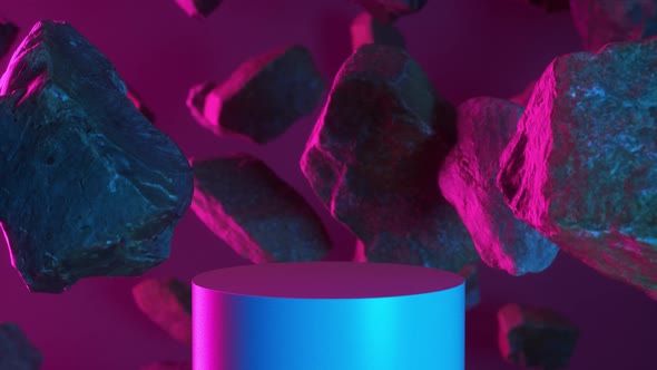 Rocks set on neon pink blue background