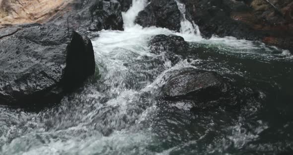 Closeup Thailand Waterfall River Water Flows Grey Rocks