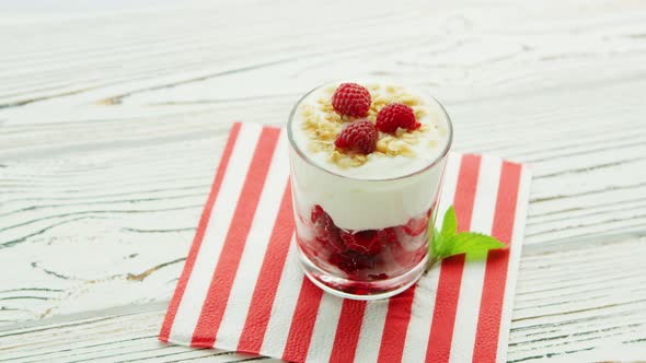 Glass with Yogurt and Raspberry