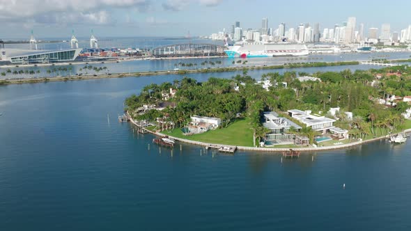  Aerial Top View of Tropical Nature Island. Star Island in Front of Miami Port alt
