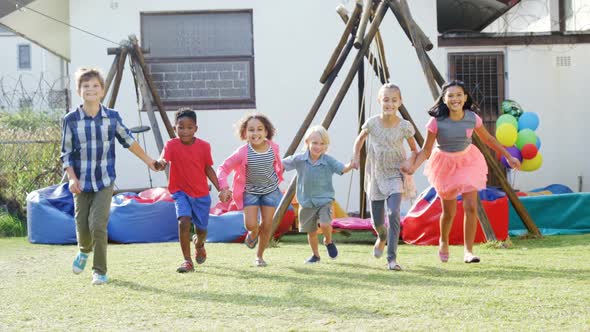 Happy friends playing in backyard 4k