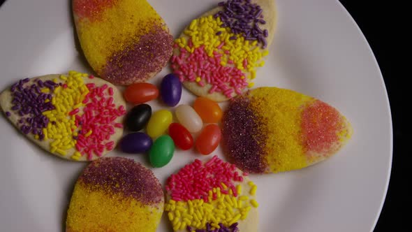 Cinematic, Rotating Shot of Easter Cookies on a Plate