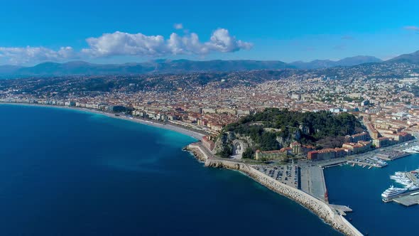 Hyperlapse of Nice France Promenade, Mediterranean Sea and Airport View. 
