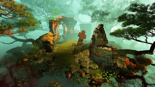 Ruined Temple And Stone Cross alt