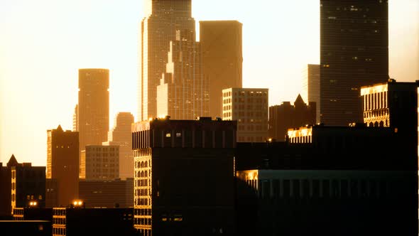 Skyscrapers of Big City at Sunset