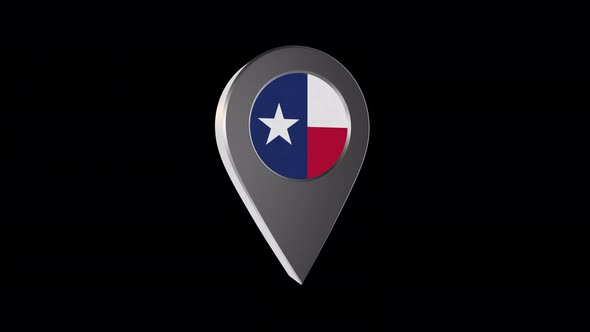 3d Animation Map Navigation Pointer With Texas Flag With Alpha Channel - 4K