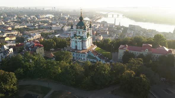 St. Andrew's Church at Dawn. Kyiv, Ukraine. Slow Motion