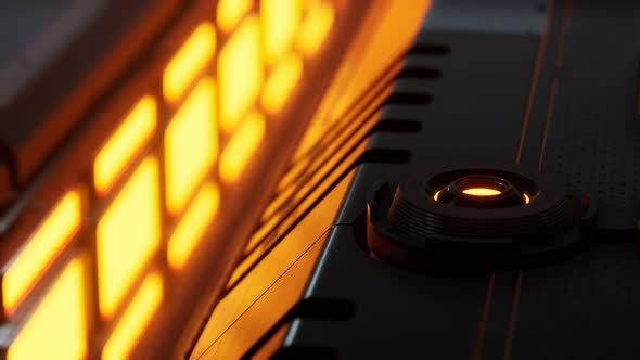 Yellow Lights and Metal Pannels in Futuristic Interior alt