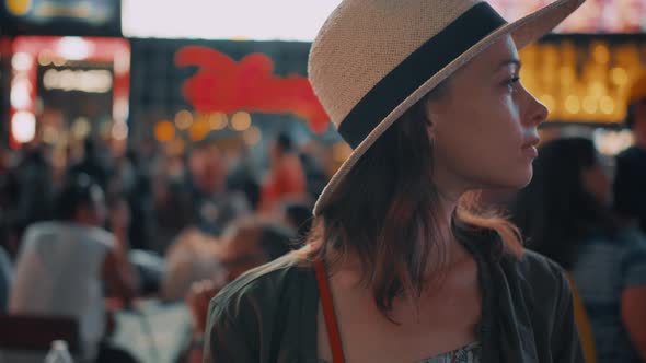 Young woman in Times Square