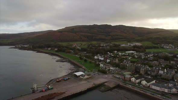 Southwest view of Campbeltown hills and town with dock in foreground