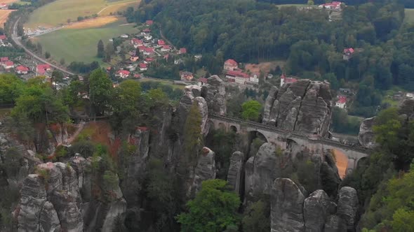 Aerial view of Saxon switzerland Bastei Bridge, Bad Schandau, Germany