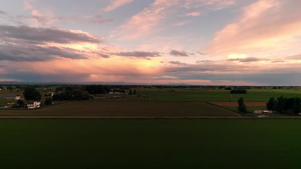 Panning aerial view of sunset over Idaho landscape