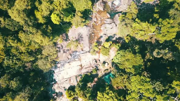 Slow paning aerial shot of the seven wells waterfall in Langkawi / Malaysia
