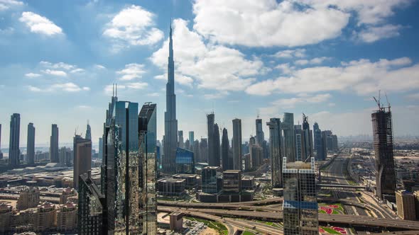 Timelapse of Modern City Center with Tall Skyscrapers in Dubai City Center