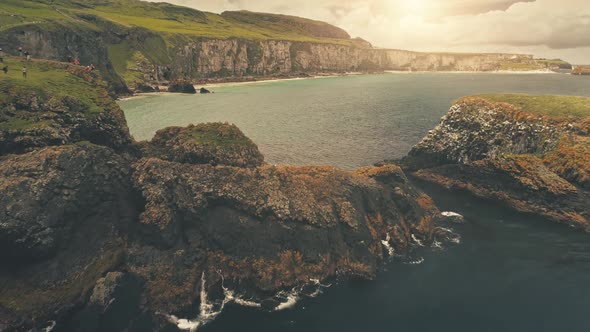 Sun Ocean Coast with People at Island Aerial