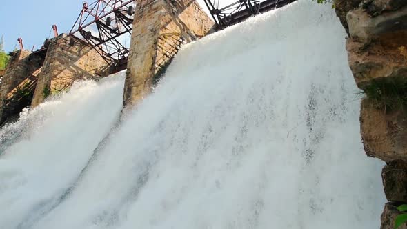 Water Dam - Heavy River Water Stream Falls Down - Nature