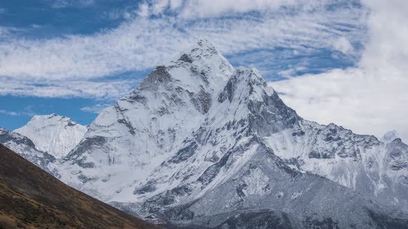 Ama Dablam Mountain and Blue Sky. Himalaya, Nepal