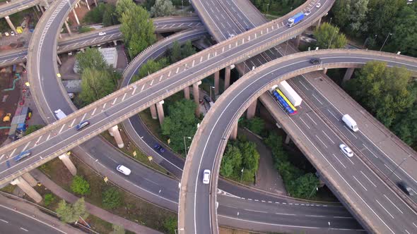 Vehicles Driving Navigating a Spaghetti Interchange Road System