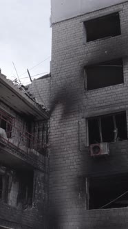 Vertical Video of a House Destroyed By the War in Ukraine