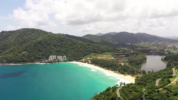 Aerial View Above Nai Harn Beach And Windmill Viewpoint