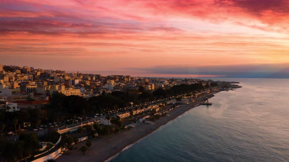 Reggio Calabria city at sunset 