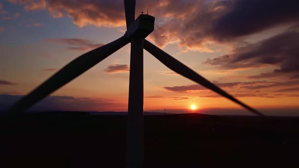 Silhouette of Windmill Turbine in Field at Sunset Sky