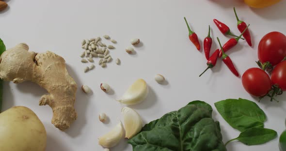 Video of fresh fruit and vegetables on white background