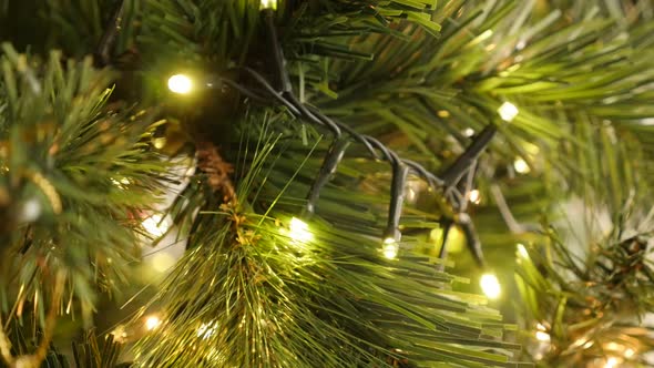 Slow motion string LED blinking sequence on the Christmas tree 1920X1080 HD footage - Decorative gar