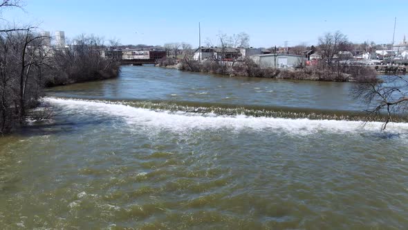 Small waterfall in Fox river near Kaukauna Wisconsin