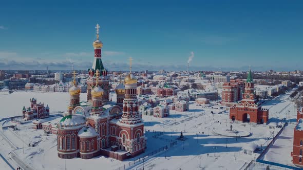 Top View Of The Tsarevokokshay Kremlin And The Cathedral In Winter Yoshkar Ola