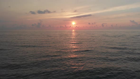 Flying over the Black sea at sunset. Batumi. Sakartvelo